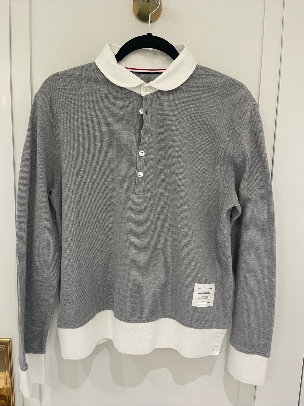 Thom Browne Gray Polo Sweatshirt with White Hem